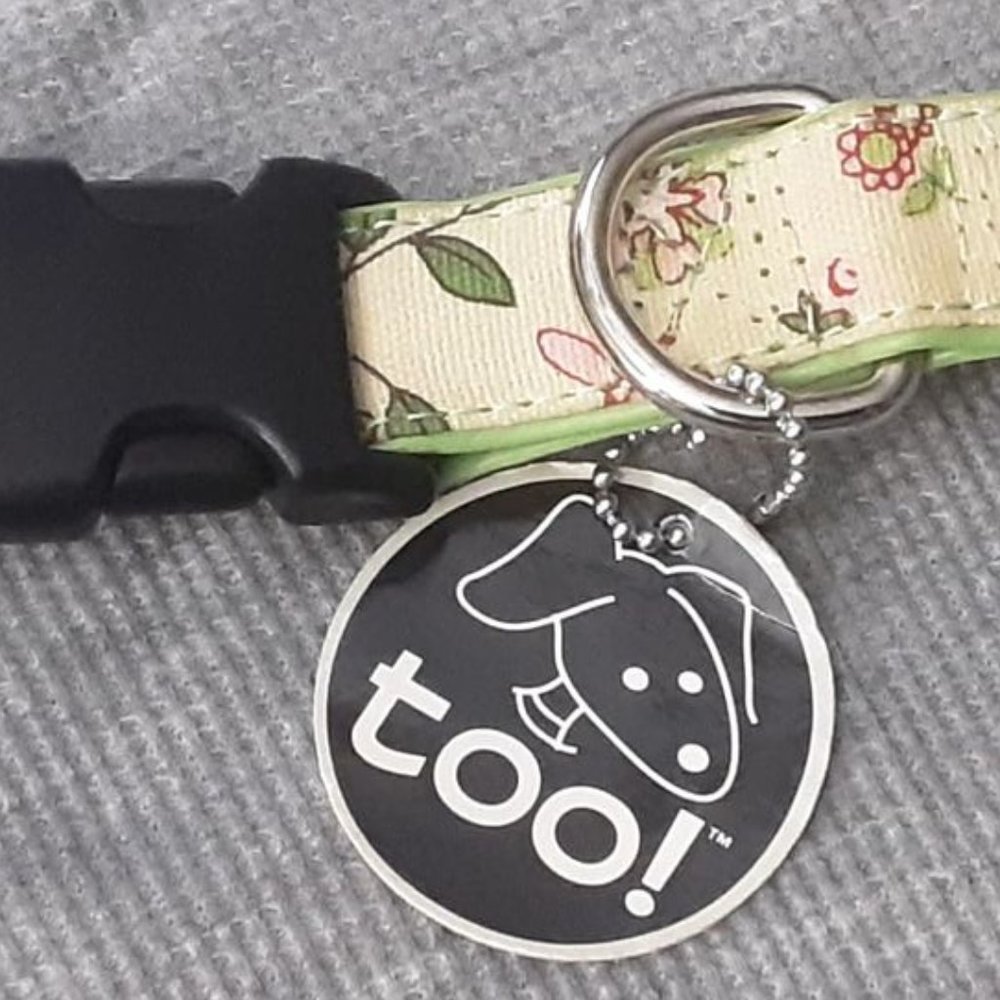 Dog collar Large 18" - 24" pretty flowers on green